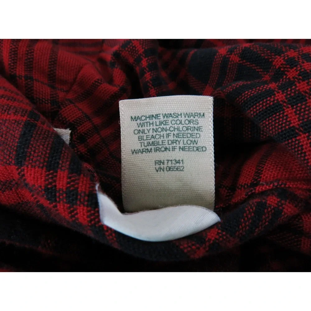 LL Bean Mens Red Black Plaid Flannel Robe Cotton Shawl Collar Medium bathrobe
